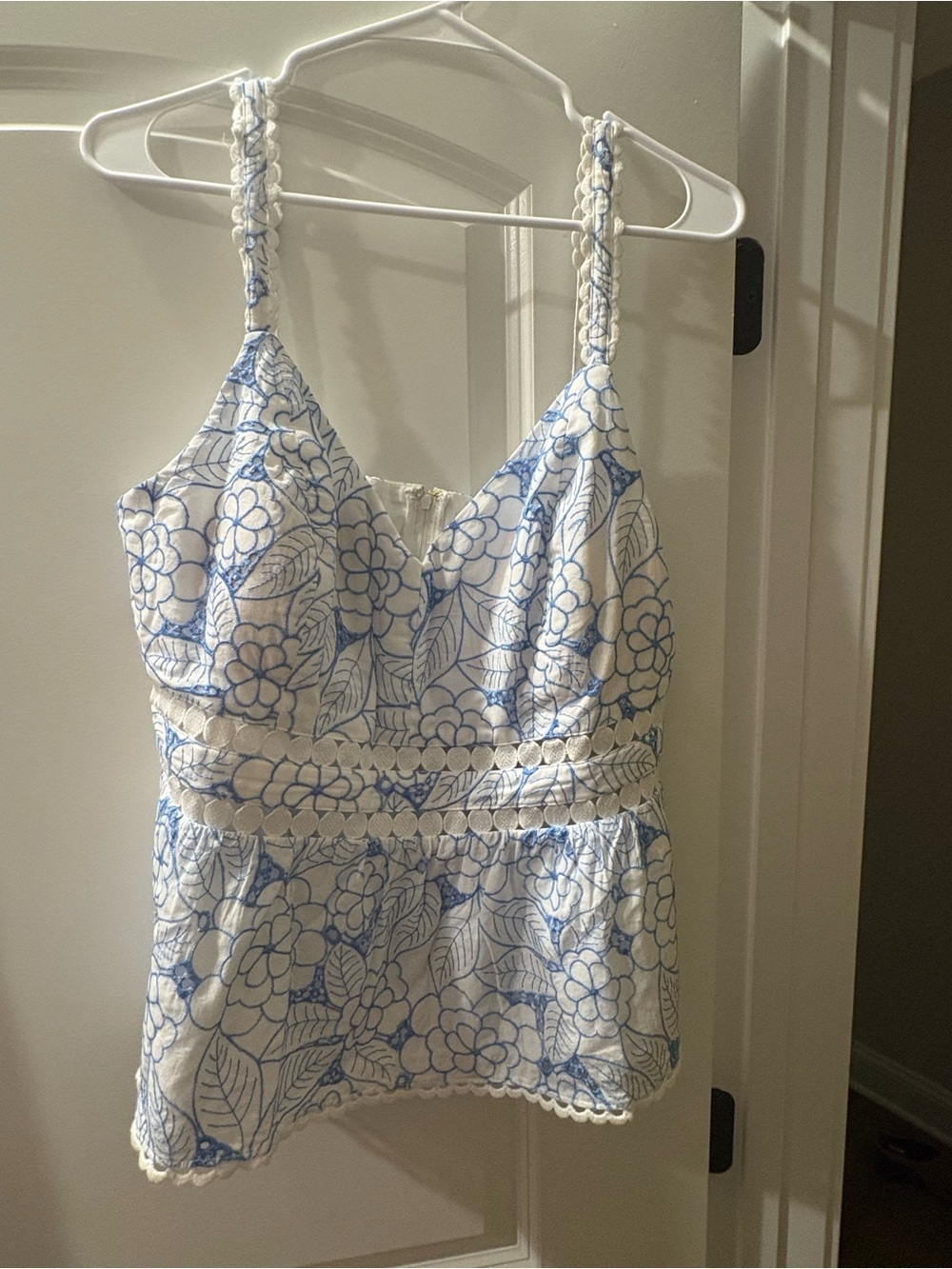 Lilly Pulitzer White and Blue Floral Lace-Trim Cami